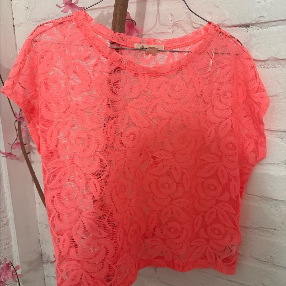 Forever 21 Neon Coral Lace Crop Top